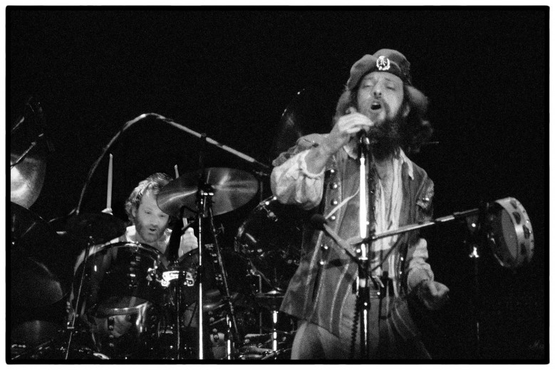 Barriemore Barlow with Ian Anderson of Jethro Tull (Tour 1980). Barriemore Barlow played Drums and Percussion with Jethro Tull from 1971 to 1980. © Clemens Mitscher Rock & Roll Fine Arts