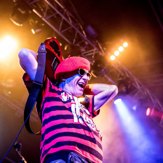 Captain Sensible of The Damned at Reverence Valada 2016 by Clemens Mitscher Photography is art. Copyright holder for this art work: © Clemens Mitscher / VG Bild-Kunst, Bonn.
